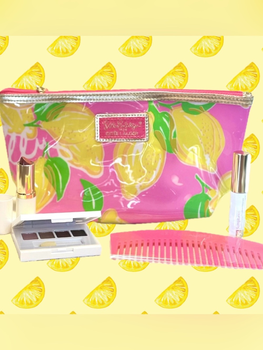 Lilly Pulitzer x Estee Lauder Makeup Bag / Clutch & Makeup in "Lilly's Lemons"
